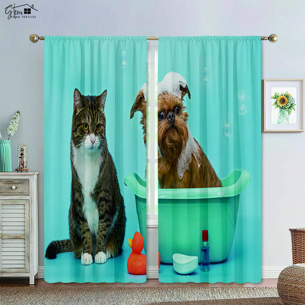Cartoon Animal Curtains Pet Cat Dog Lion Leopard Elephant Giant Panda Fox Monkey Rabbit Penguin Whale Children's Printed Curtain