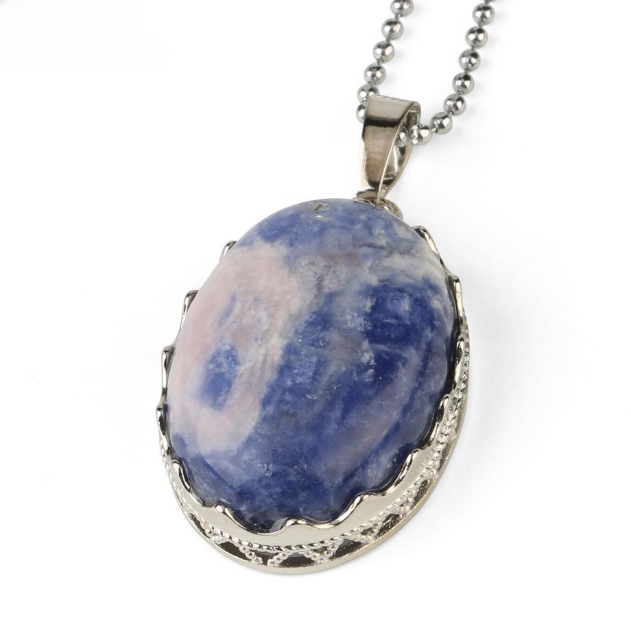 

Semi Precious Amethyst Simple Design Elliptical Natural Crystal Pendant Necklace AVE