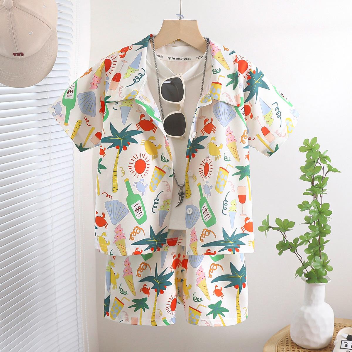 

Boys Summer Shirt Set Clothes Infant Vacation Style Thin Short Sleeve + Shorts 2 Piece Kids Clothes 100 білий