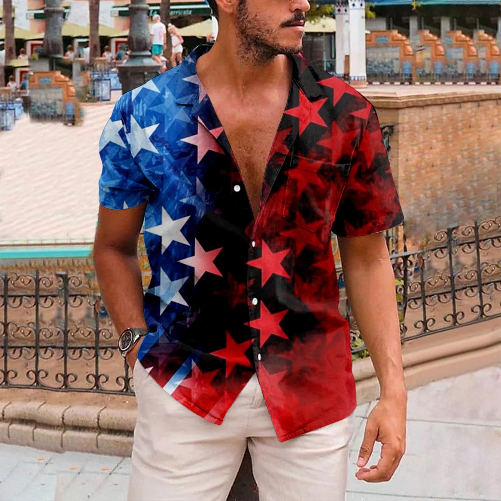 

Новая мужская рубашка с короткими рукавами и принтом ко Дню независимости Америки, повседневный пляжный топ, лето XXL винный