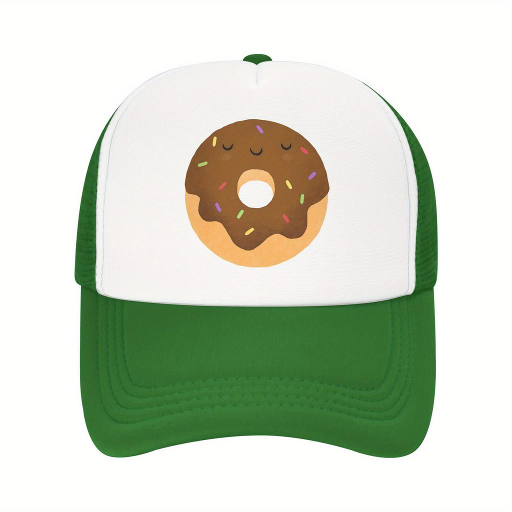 Sleepy Chocolate Donut Trucker Hat Adjustable Mesh Baseball Cap Cute Food Graphic Unisex Travel