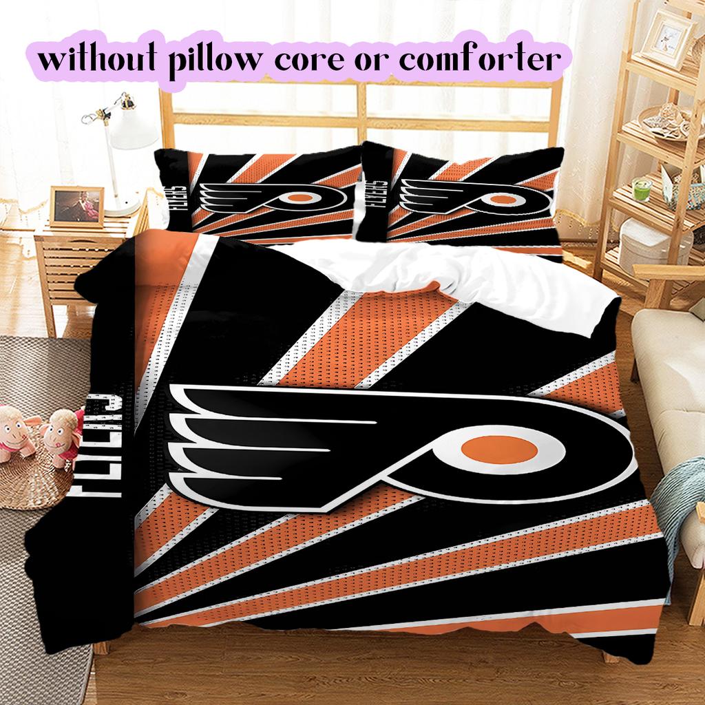 Ice Hockey Logo Pattern Bedding Quilt Set Quilt Cover Pillowcase Home Decoration Birthday Gift (1*duvet cover+ 2*pillowcase, without core)