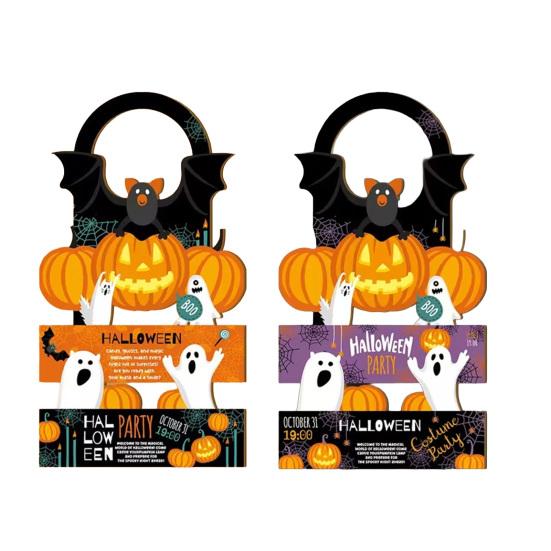2 Pcs Halloween Door Hanger Signs, Wooden Pumpkin Bat Door Knob Hanger for Home Bedroom, Holiday Party Decor A