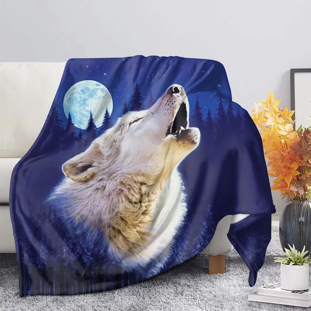 Print  Wolf Pattern King Queen Size All Super Soft Lightweight Blanket for Bed SofaWarm