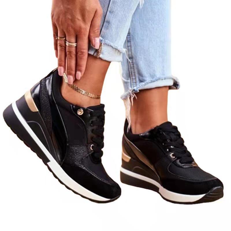 2024 Autumn/Winter Women's Thick-Soled Sneakers: Color-Matched, Sequined, Breathable Sports Shoes with Wedge Heels