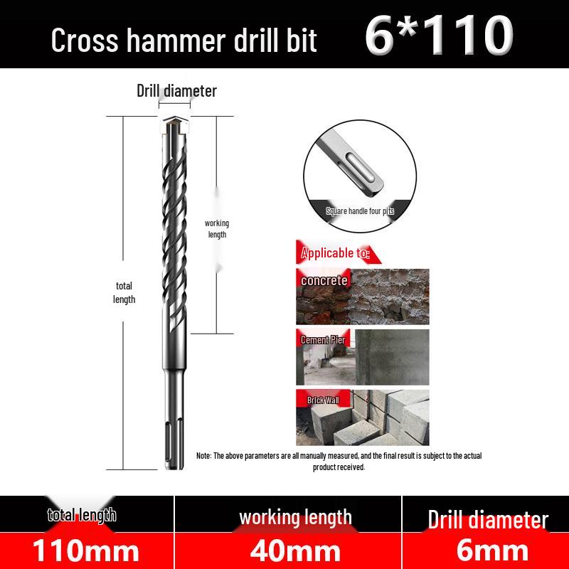 Four-Flute Extended Rotary Hammer Drill Bit for Concrete and Cement with Square Shank