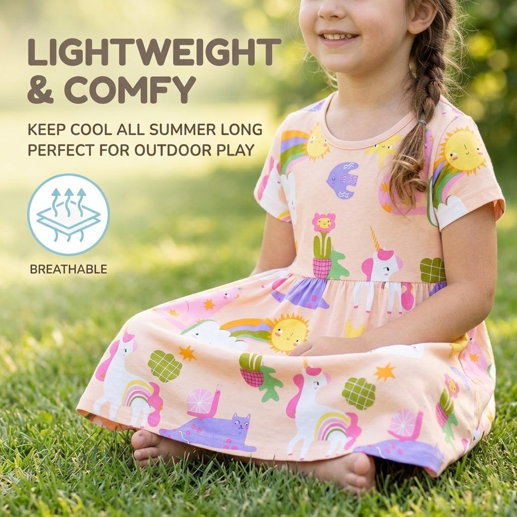 Girls' Dress, Children'S Cartoon Print Princess Dress, New Summer Children'S Dress