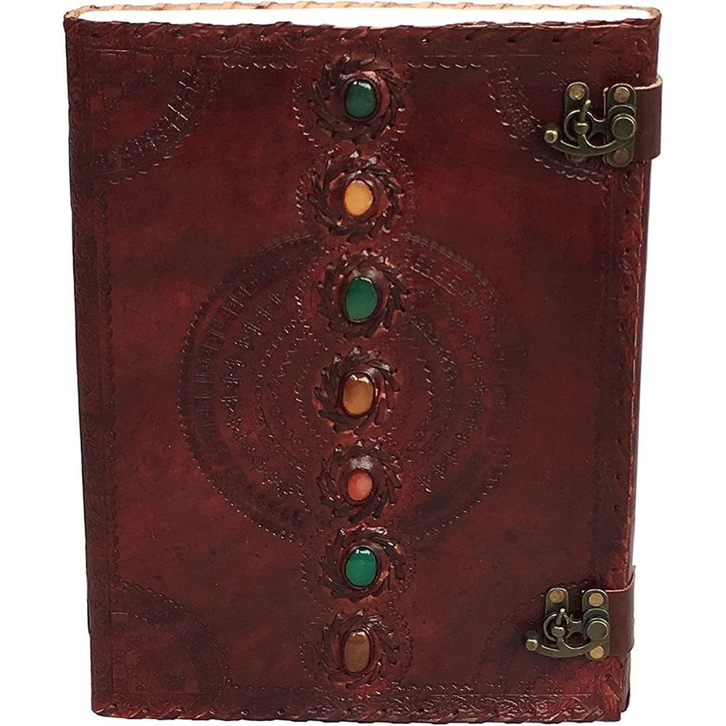 Leather Journal Book Seven Chakra Medieval Stone Embossed Handmade Book of Shadows Notebook Office Diary 10 X 13 Inches