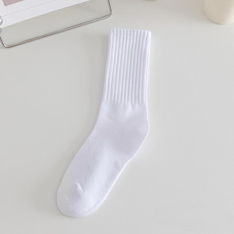 Autumn and Winter Socks Vertical Stripes Solid Color Mid Tube Socks Versatile Boneless Pile Socks Student Sports Long Socks