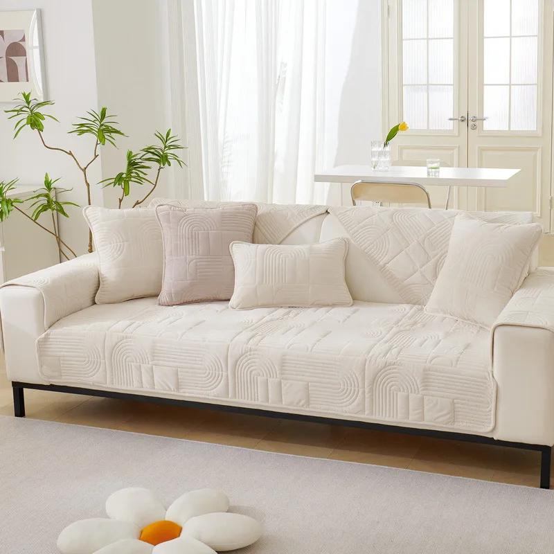 Winter New Embroidered Plush Cushion Sofa Cushion Modern Thickened Non-Slip Warm Sofa Cushion Simplicity Backrest Handrail Towel