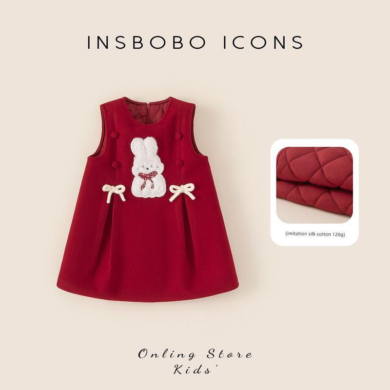 Платье Insbobo для девочки на 1 год 2025 Зимняя одежда Платье для девочки Новогоднее красное платье Детское платье принцессы Red 130