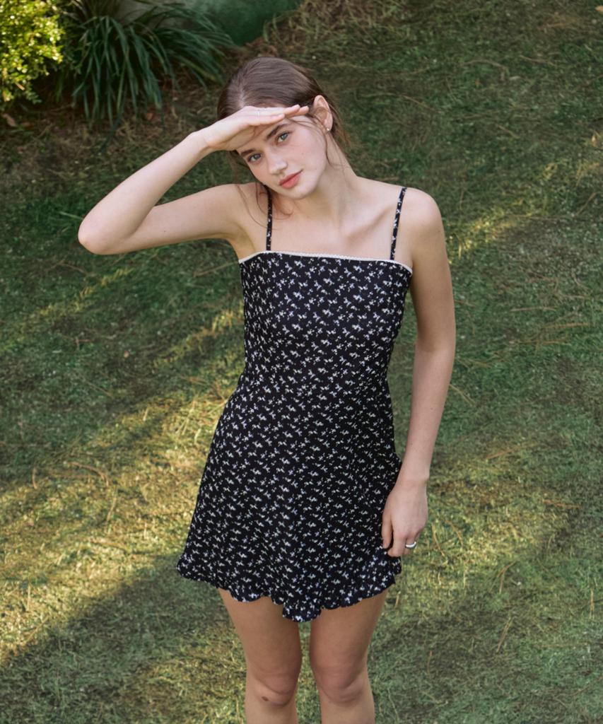 ADAUL Lovey Vintage Pattern Mini Dress - Black