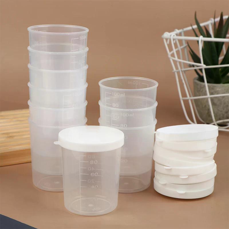 10Pcs/Set 20/30/50/100ml Clear Liquid Pill Measuring Cups With Lids Travel Pill Organizer Cup Container For Liquid Medicine