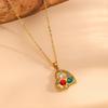 New Fashion 18K Gold PVD Stainless Steel Chain with Heart and Water Drop Pendant Full of Zircon Necklace Women Gift