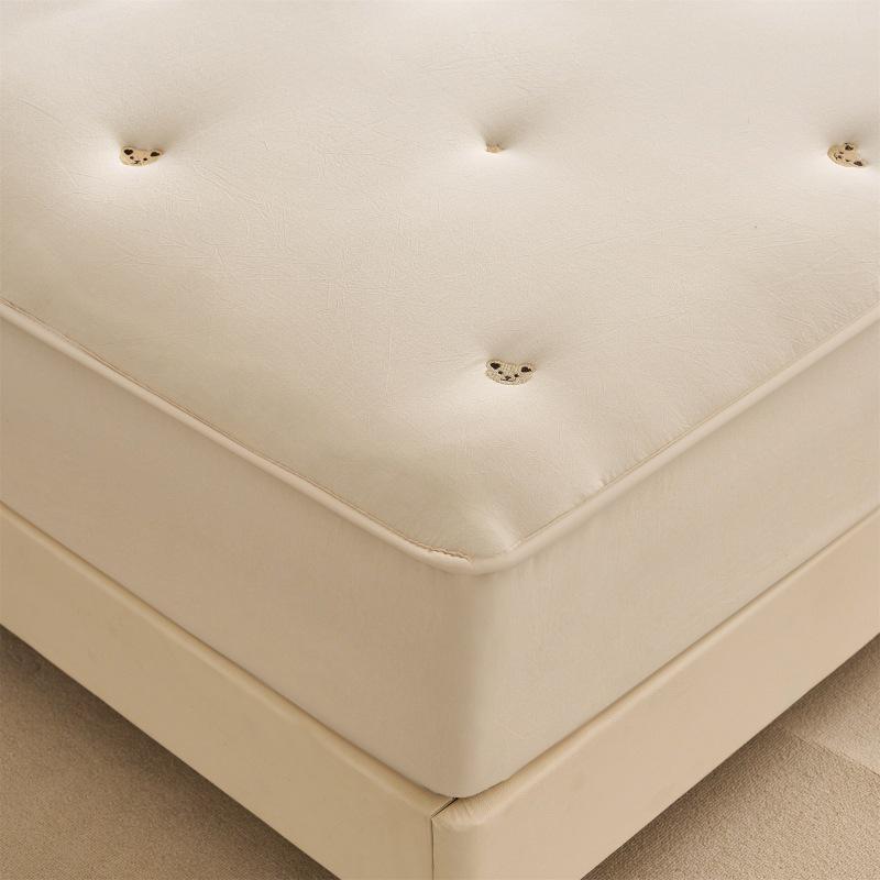 Washed Cotton Quilted Fitted Sheet - Solid Color, Full Wrap, Protective Cover for Home & Dormitory