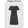 UR 2026 Spring Color-block U-neck Pleated Slim Dress