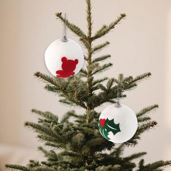 Christmas Ball Ornaments White Foam Balls with Leaf/Bear Pattern Xmas Tree Hanging Ornaments for Holiday Home Tree Decor