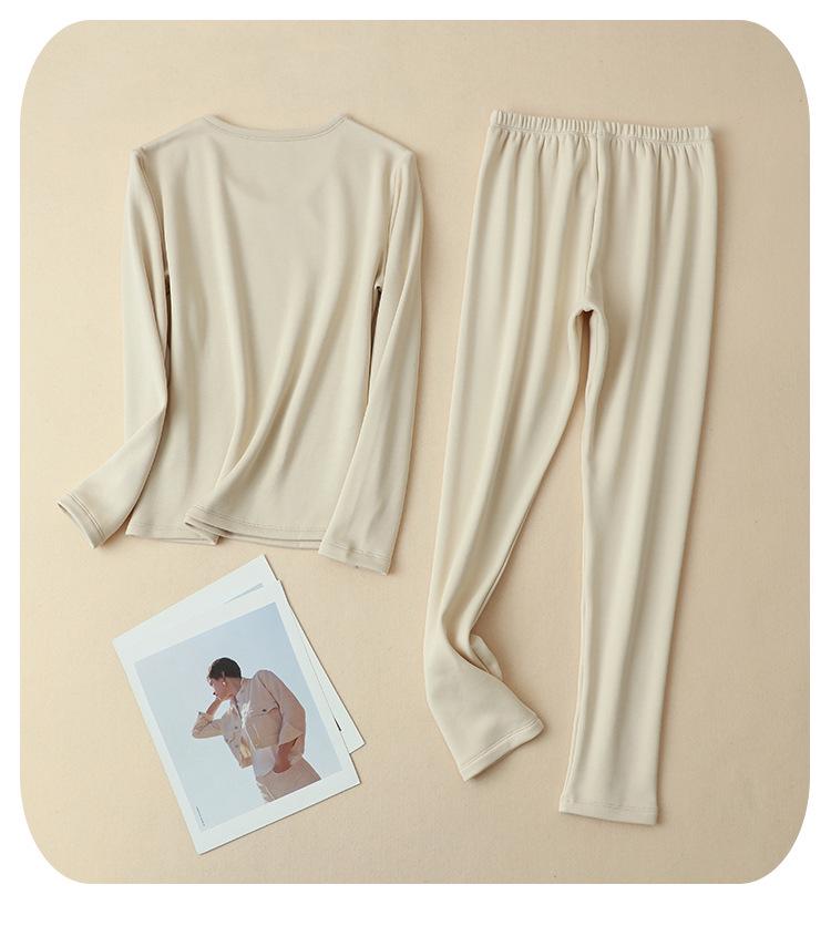 Women's Thickened Mulberry Silk Base Layer Set - 270g, Round Neck, Brushed for Warmth in Autumn