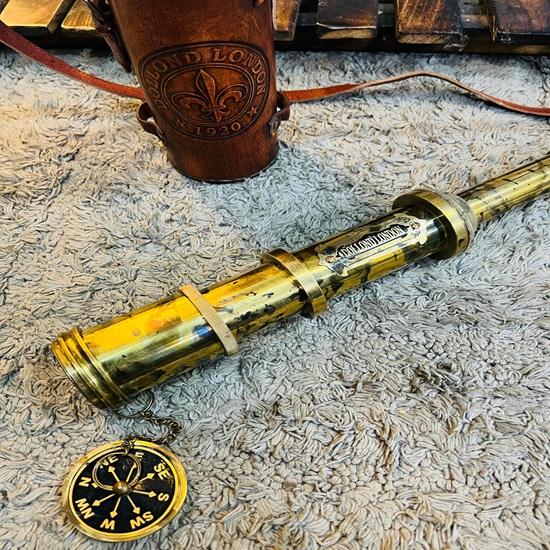 Brass Pirate Telescope Dolland London 1920 With Brown Leather Case 43.18 Cm Wedding Anniversary Christmas Birthday Gift