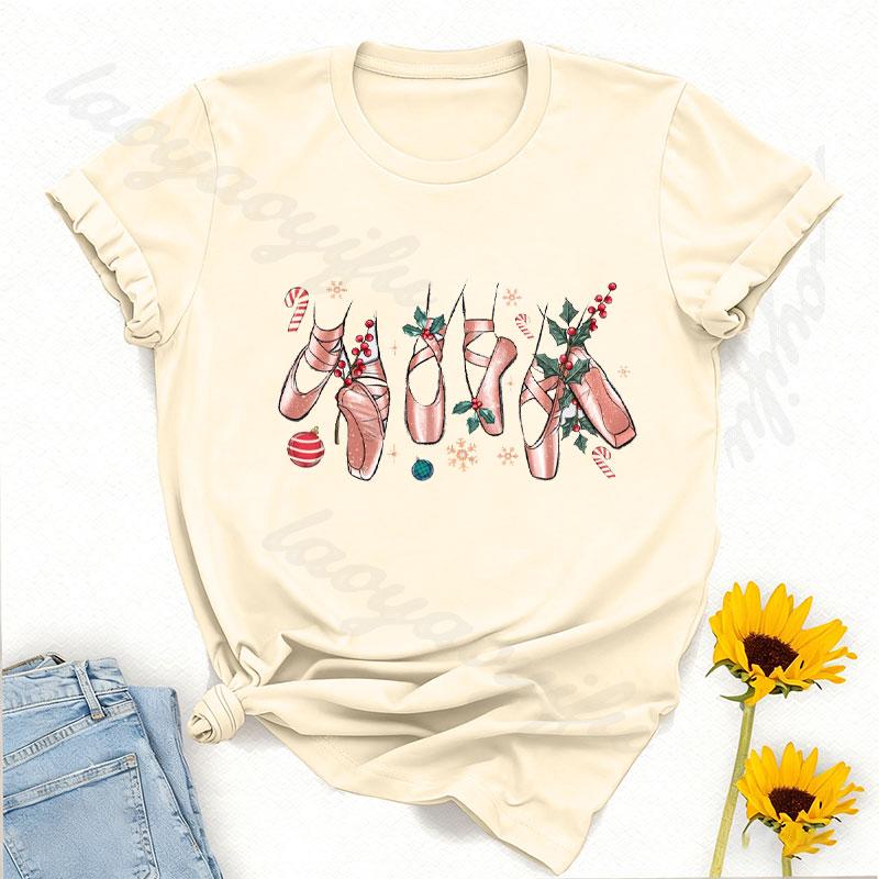 Ballet Slipper Cotton TShirt Merry Dancemas TShirt Dancing Christmas TShirt Ballerina Christmas Gift Women Clothes Y2k Top