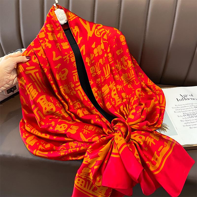 Women 180*90Cm Chinese Style Soft Silk Scarves Female Lady Shawl Hijab Wrap Foulard Bandanna Muffler Beach Pareo
