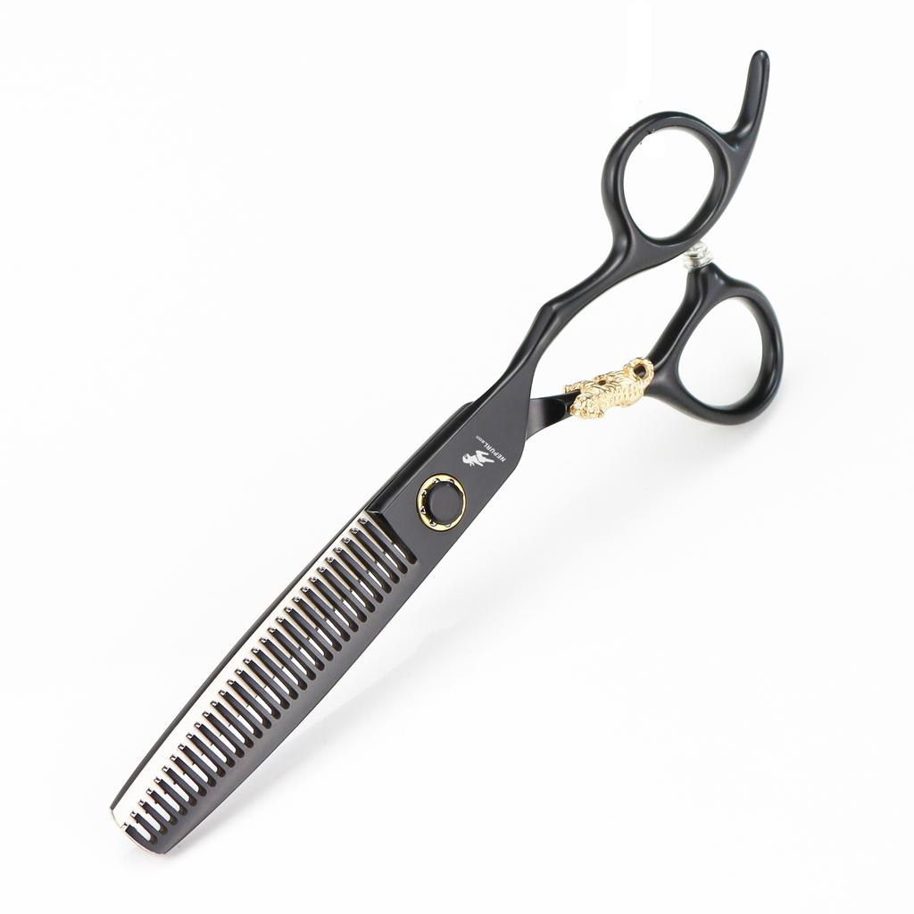 6.0 Inch Nimpson, Lacquered Black Bearing Screws, Flat Scissors, Hair Scissors, Straight Scissors, Tooth Scissors, Small Golden Tiger