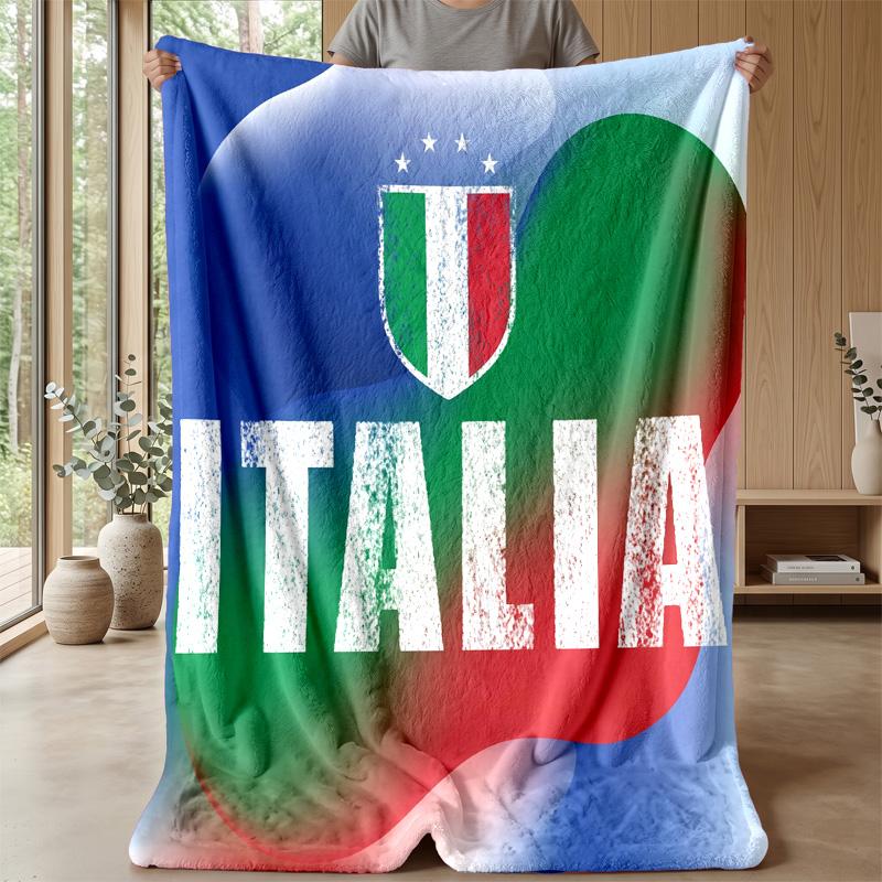 Italy Football Printed Flannel Blanket Skin Friendly Warm Decorative Throw for Indoor Couch Bed Daily Use