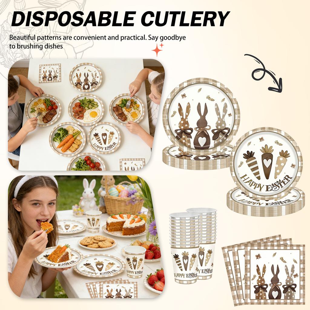 Happy Easter Easter Vintage Happy Easter Themed Disposable Paper Plates, Cups, And Napkins.