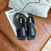 Fashion 2025 summer new square head simple sandals open toe hollow flat commuter shoes fashion shoes women's shoes hollow black sandals