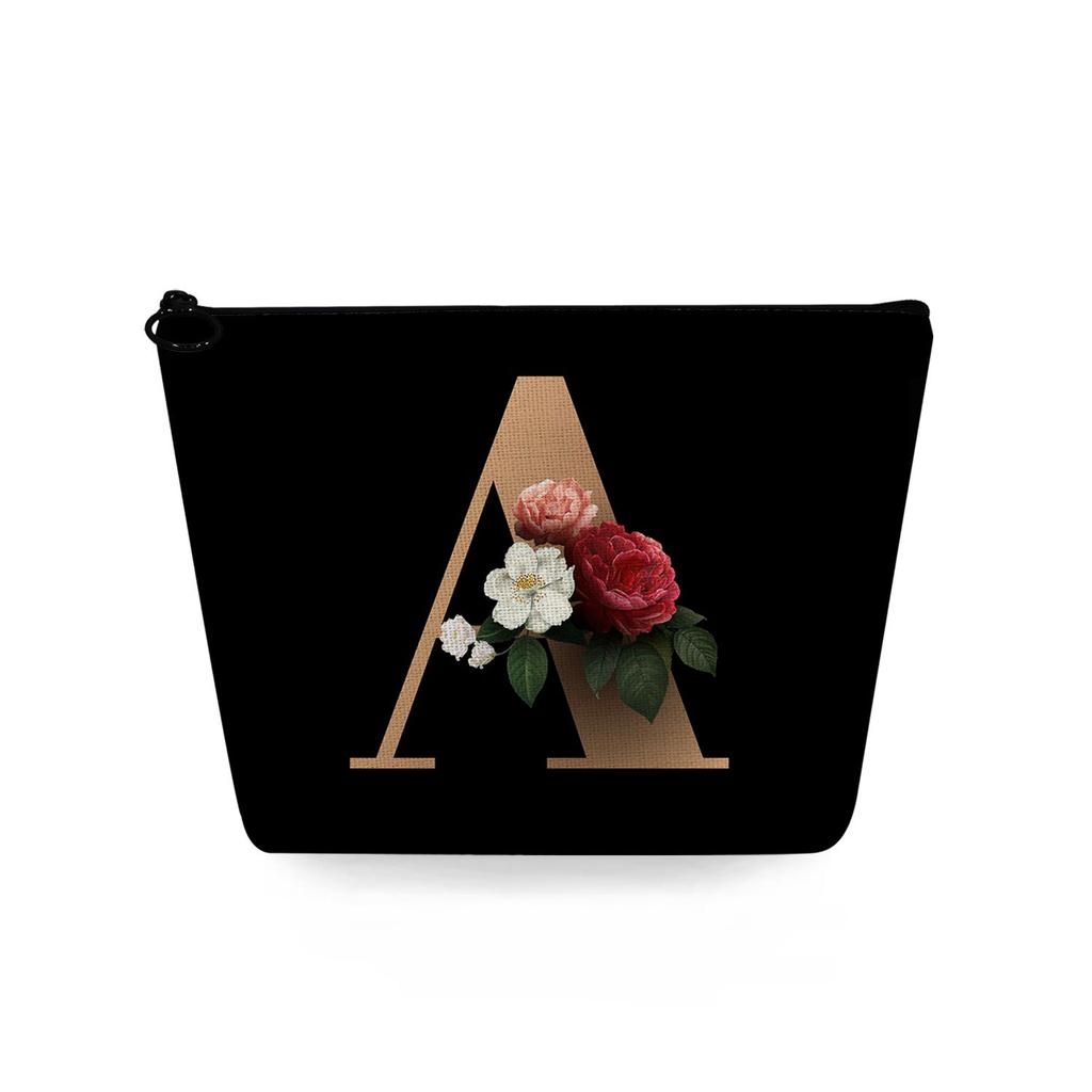 Women Black background letters Print Cosmetic Bag Toiletries Organize Travel Storage Case 6729 KTB