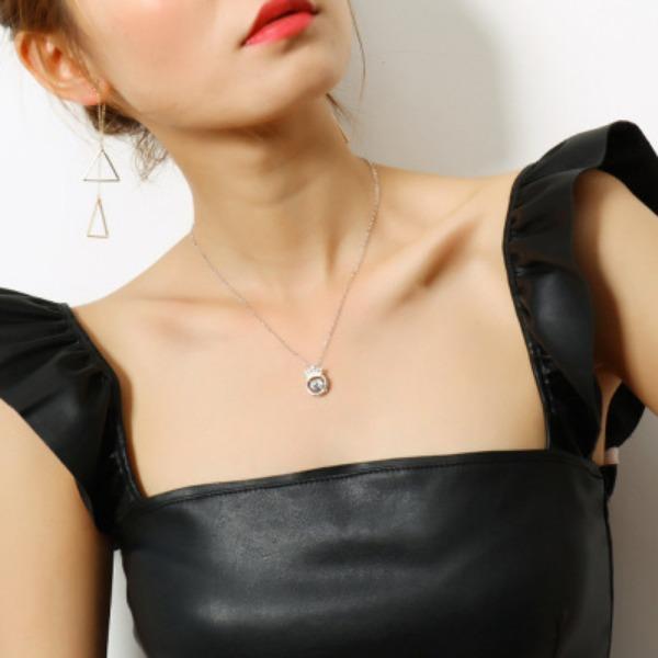 Agile Korean Style Collarbone Chain Fashion Crown Heartbeat Necklace for Women