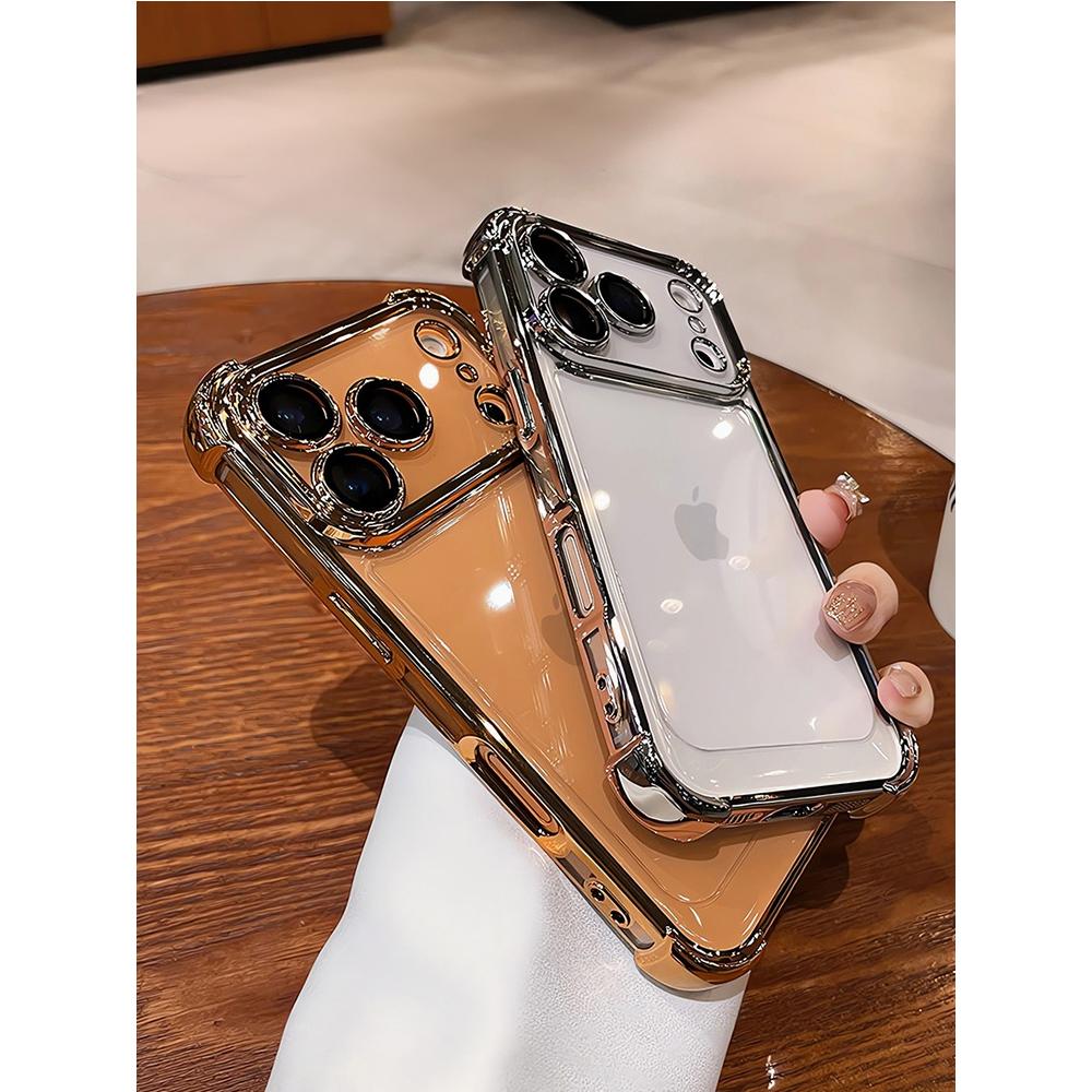 Coque transparente plaquée électro pour iPhone 17 Pro Max 16 15 Plus Protection complète de l'objectif Pare-chocs à coussin d'air Pour 11 12 13 14 Pro Max