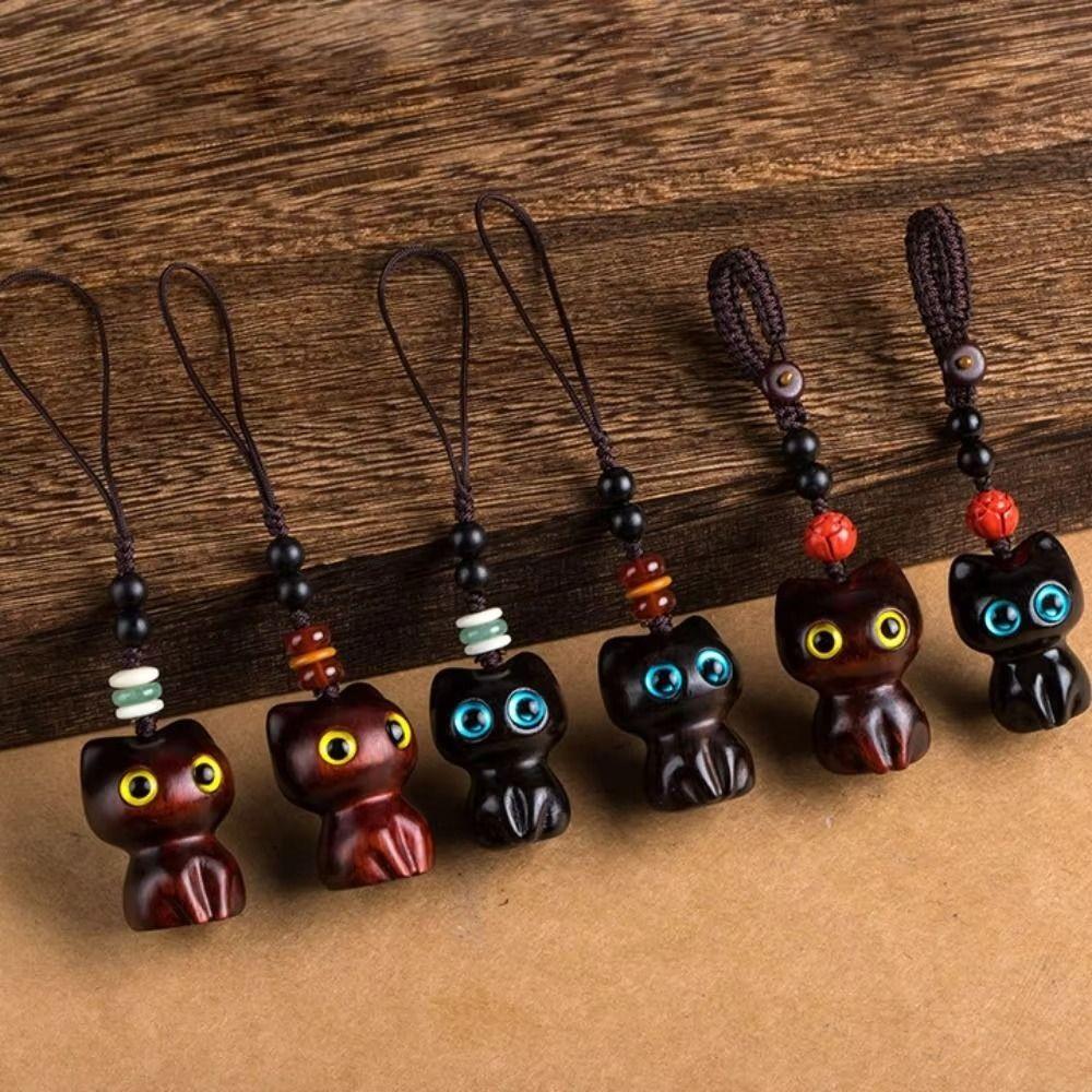Handmade Craft Wood Car Keyring Wood Material DIY Keychain Components New Cat Shape Charm