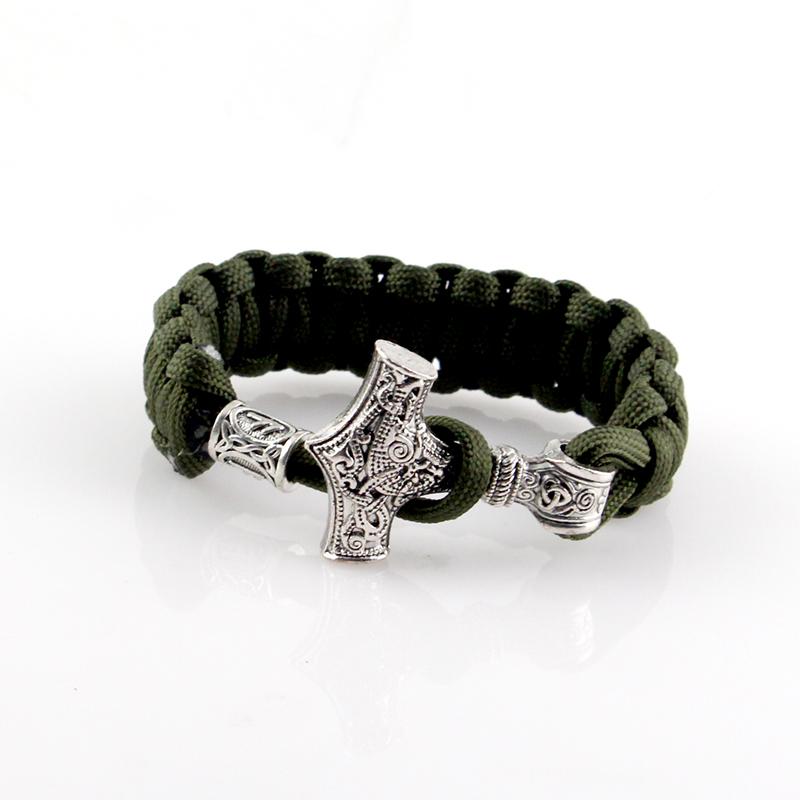 Ancient Norse Viking Men Bracelets Thor Mjolnir Hammer Paracord Amulet Runes Beads Hand Made Rope Wrap Scandinavian Bangles Gift