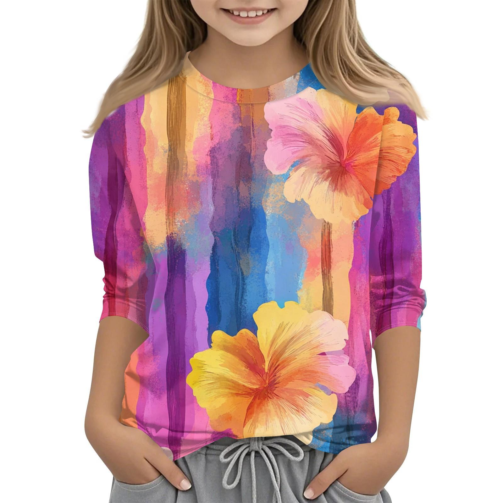 

Children s 7-point Sleeve Printed Independence Day -neck Casual T-shirt 160