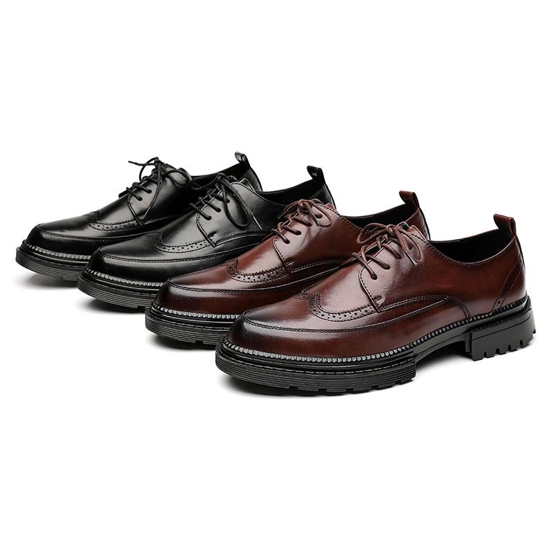 Pánské business casual kožené boty 2025 šněrovací britské prodyšné kožené boty trend Brock gravírované kožené boty PX25-K