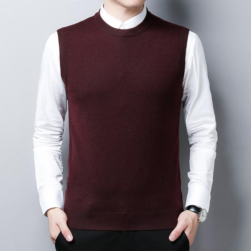Gilet in Maglia da Uomo Invernale Monocolore Girocollo Senza Maniche per Mezza Età