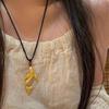 Ancient Style Vietnam Sand Gold Koi Necklace with Carved Begonia Pendant