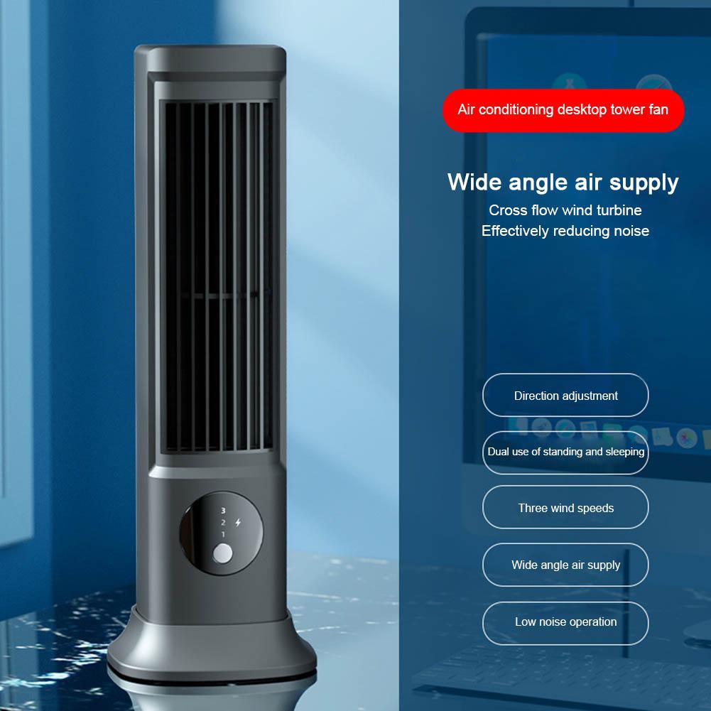 Tabletop Air Conditioner Desk Tower Fan USB Rechargeable 3 Speeds Quiet Air Cooler Portable Tower Fan for Outdoor Camping Hiking