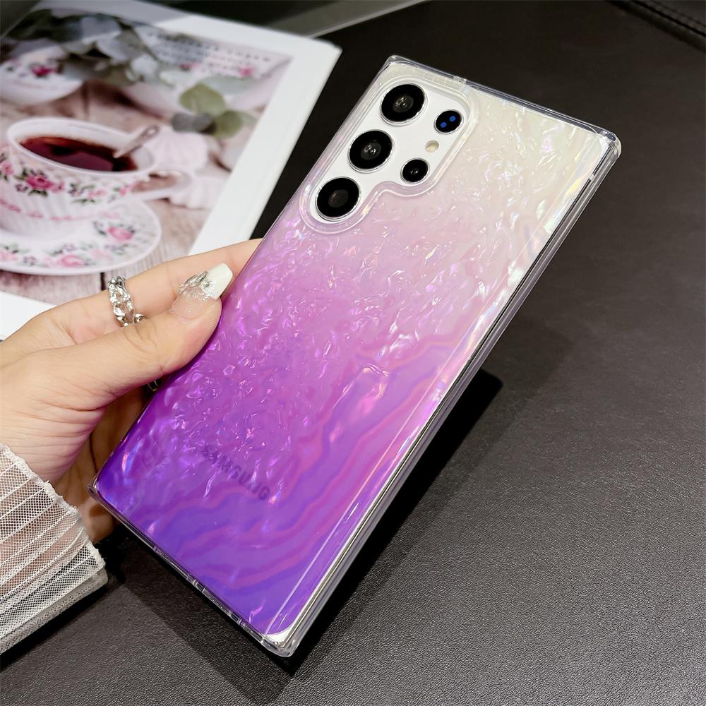 Gradient Colorful Shell Aurora Phone Case for Samsung Galaxy S24 Ultra S23 FE S22 Plus Luxury Laser Gloosy Shockproof Back Cover