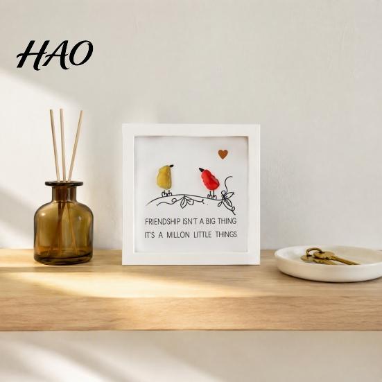 Nature Inspired Wall Hangings Handmade Sea Glass Bird Framed Art, Picture Frame, Decorative Figurines Coastal Friendship Ornament, Christmas Tabletop