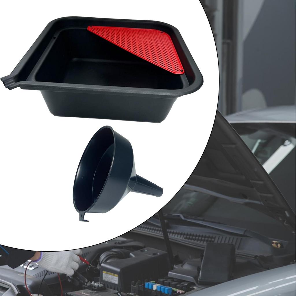 9L Automotive Oil Drip Pan Tray and Funnel Oil Change Tray 36.5x36.5x12.5cm for Cars, Motorcycles, Boats Portable