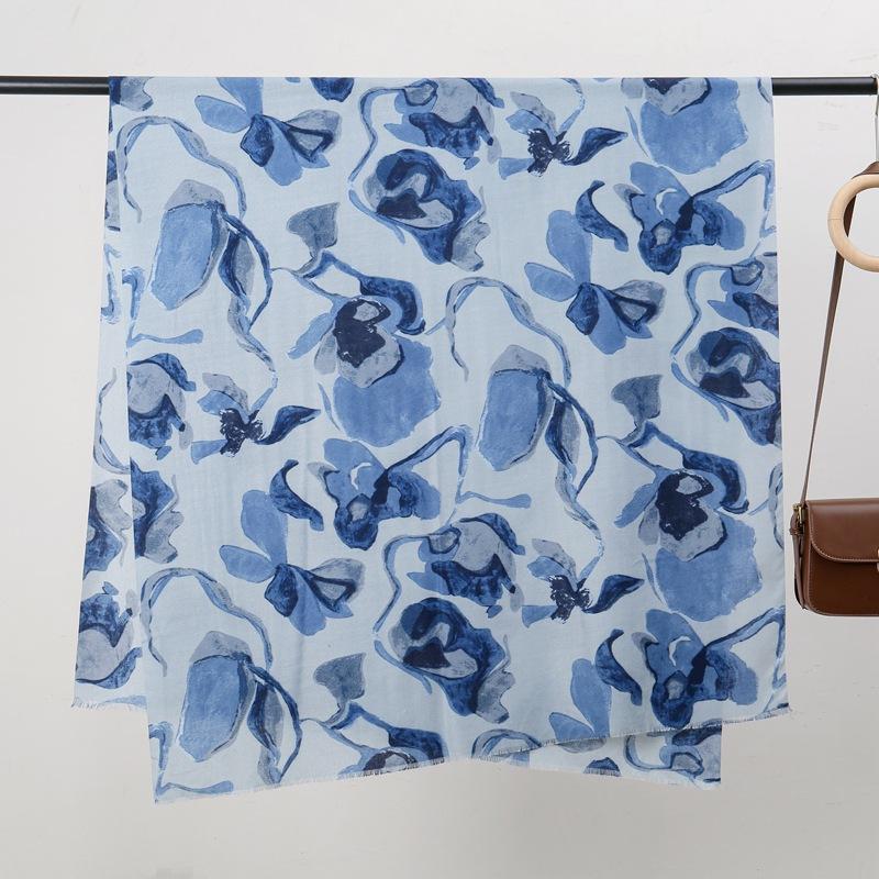 Holiday flower skin-friendly velvet autumn and winter skin-friendly and warm imitation cashmere printed scarf versatile shawl