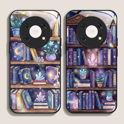 Lila Kristall Bücherregal Muster Gehärtetes Glas Handyhülle für Xiaomi 15 Pro+ 14 Ultra 14T 13T 13 12 11 Lite 10T 11T PRO Hüllen