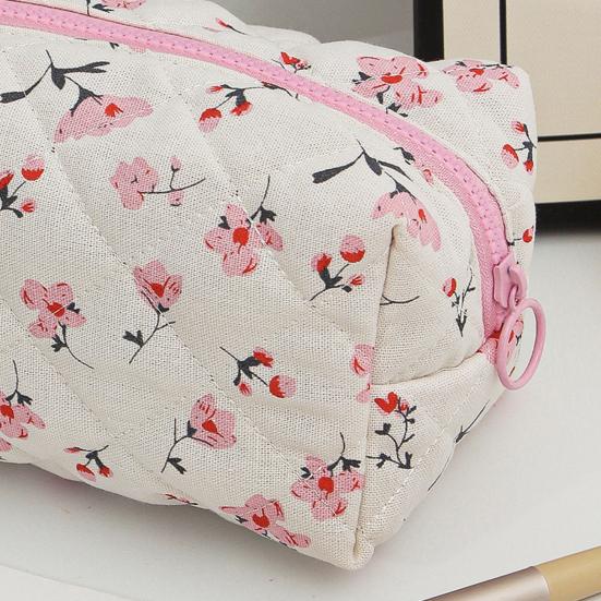 Girls Quilted Cosmetic Bag Makeup Floral Soft Pencil Brush Organizer Case Zippered Cosmetic Pouch for Women