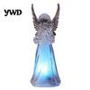 Prayer Angel Figurine Guardian Night Light, Small Reading Playing Music Acrylic Statue Decoration with LED Light for Desk, Table, Shelf Decor Peaceful
