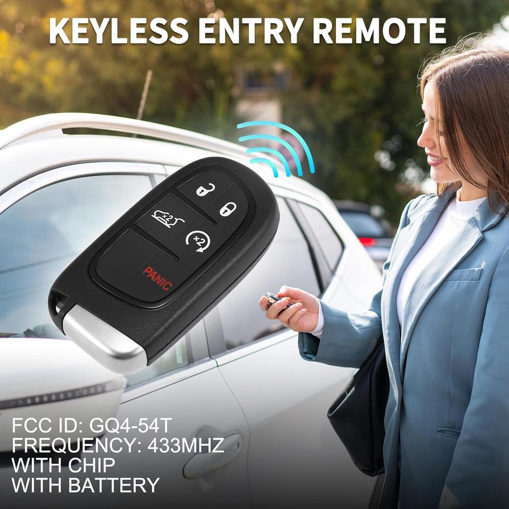 Schlüsselloser Einstiegs-Fernbedienungsschlüssel für Jeep Cherokee 2014-2020 433MHz GQ4-54T 5 Tasten Wiederverwendbar | Ersatz-Autoschlüsselanhänger 1 Stück
