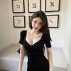 Summer Women's Knitted Dress Slim Fit Waist Cinched Hip Skirt Elegant Drawstring Bodycon Short Dress