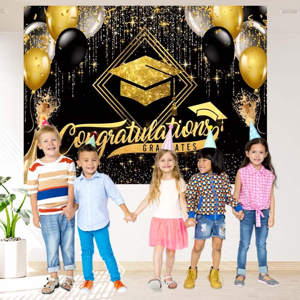 Abschlussparty Kulisse Klasse von 2025 Glückwunsch Absolventen Goldener Glitzer Ballon Congrats Grad Fotografie Hintergrund