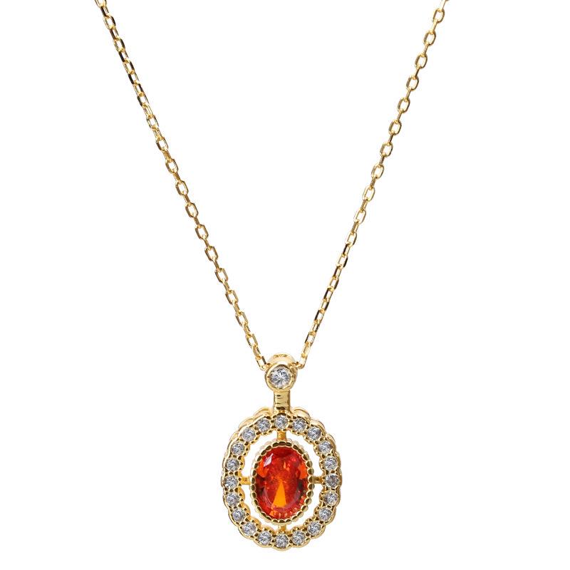 14K Gold-Plated S925 Silver Orange Ruby Pendant Clavicle Necklace: Exquisite, Retro, Versatile Design